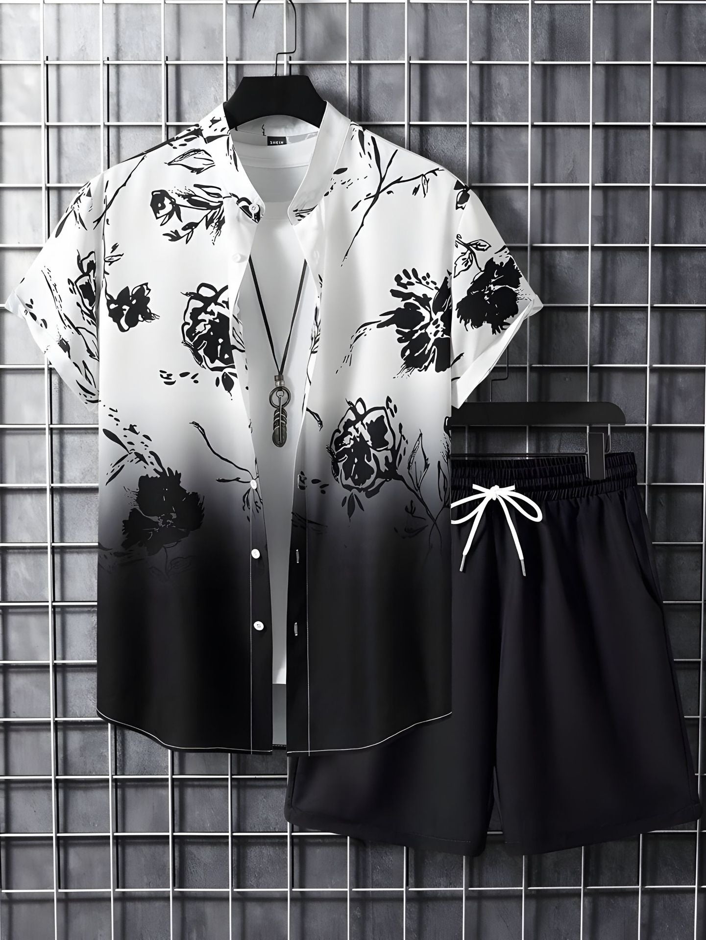 Black And White Striped Hawaiian Men's Shorts Sets