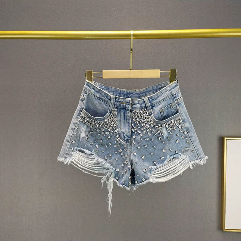 Women's Fashion Bottoms Holes Wide-leg Denim Bottoms Woven