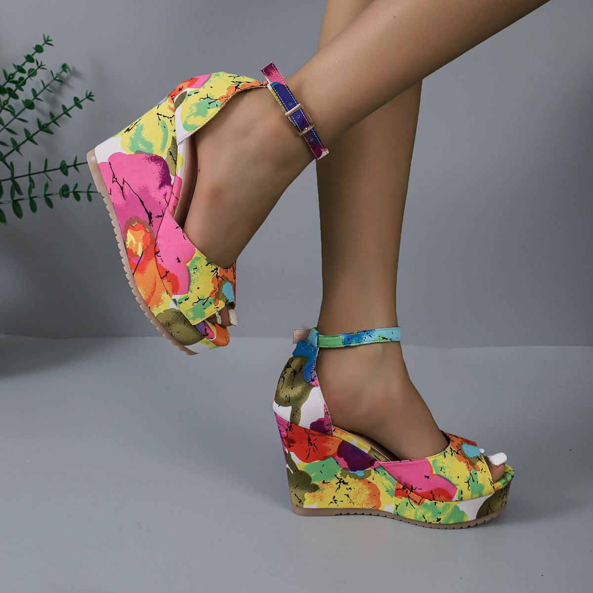 Women's Wedges Platform Peep-toe Waterproof Platform Casual All-match Multicolor