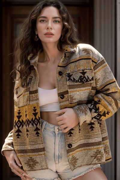 Pocketed Geometric Collared Jacket - Munsieur