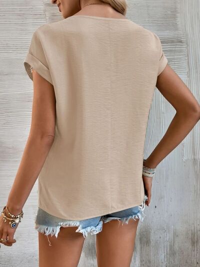Cutout Round Neck Short Sleeve Top - Munsieur