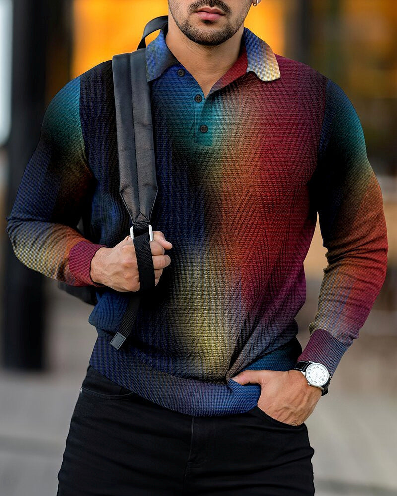 Men's Digital Printing Lapel Button Casual Hoodie