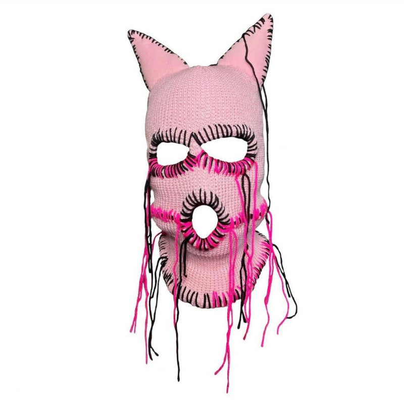 Handmade Knitted Colorful Line Hat Mask