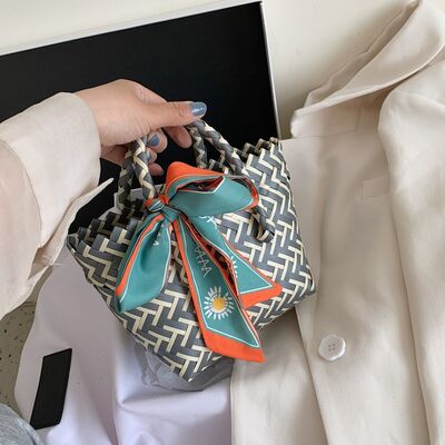 Contrast Woven Handbag with Ribbon - Munsieur