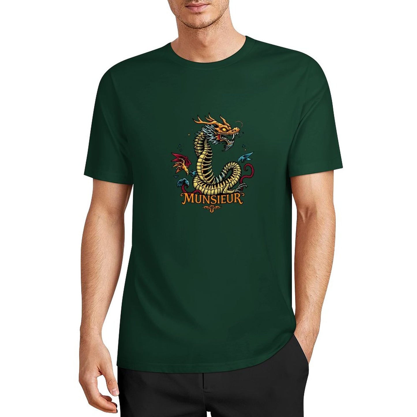 Munsieur Brand Graphic Tee Cotton Men's breathable Dragon Design
