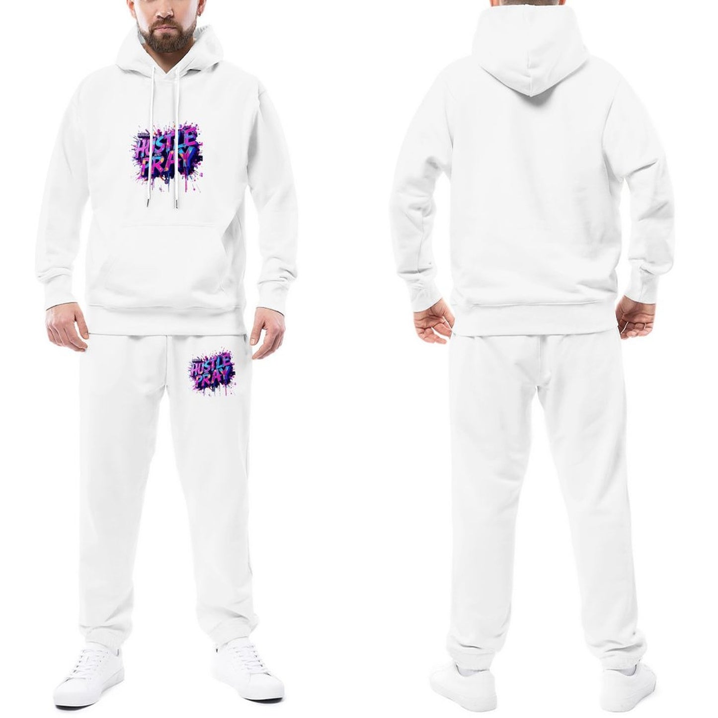 Munsieur Design Graphic Hoodie Set for Men "Hustle and Pray"