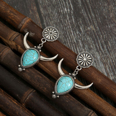 Turquoise Alloy Cow Head Earrings - Munsieur