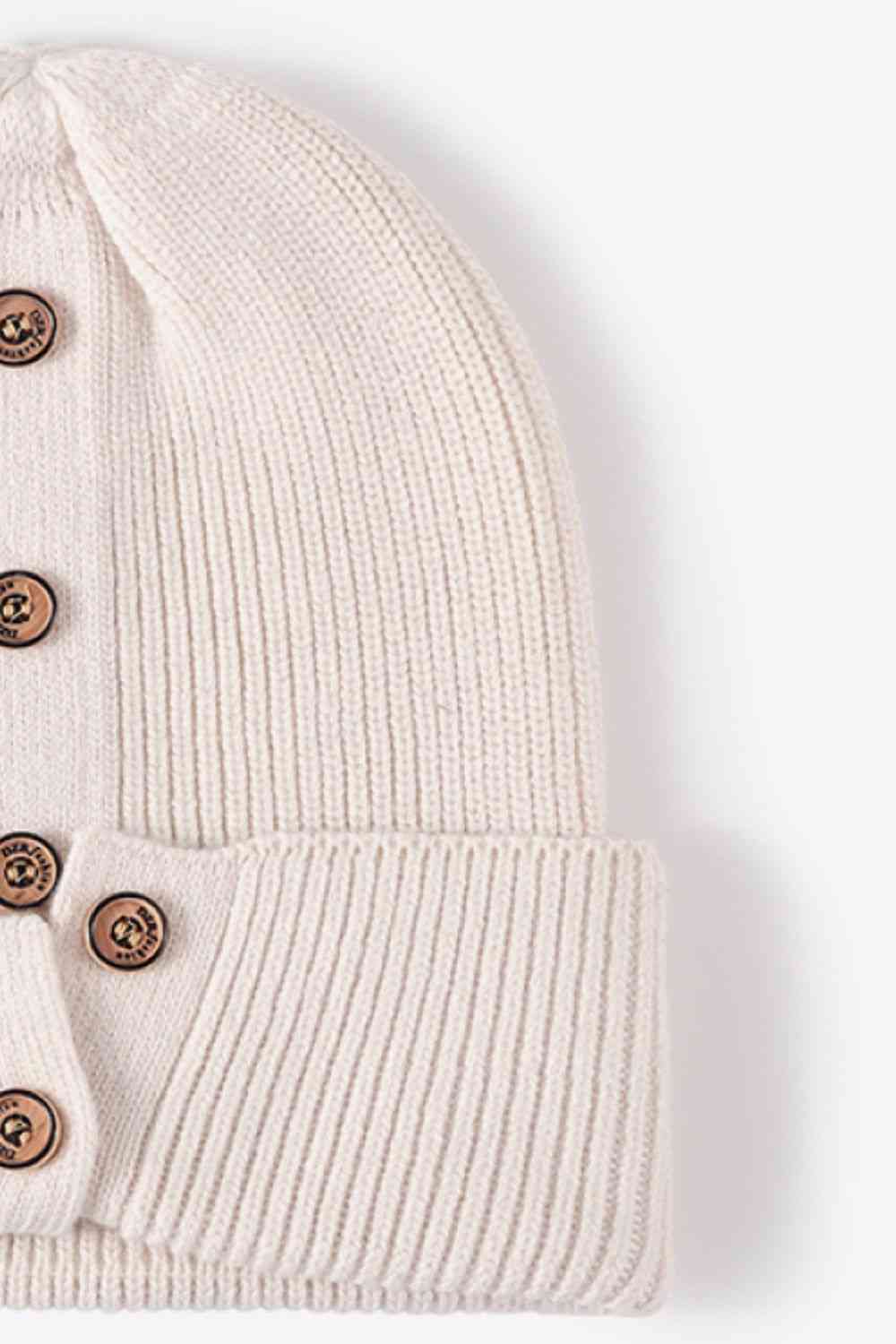 Button Detail Rib-Knit Cuff Beanie - Munsieur