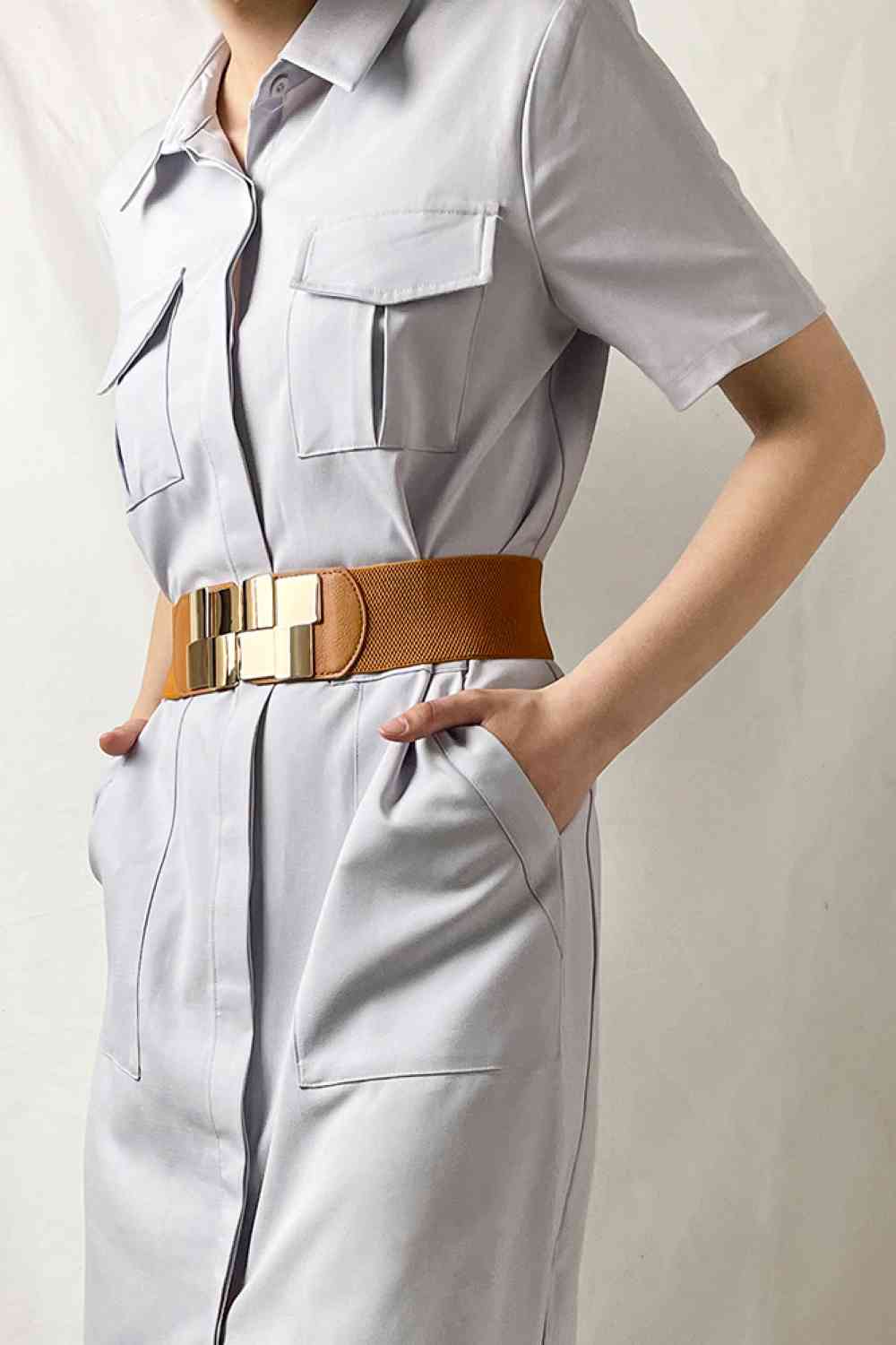 Geometric Buckle Elastic Wide Belt - Munsieur