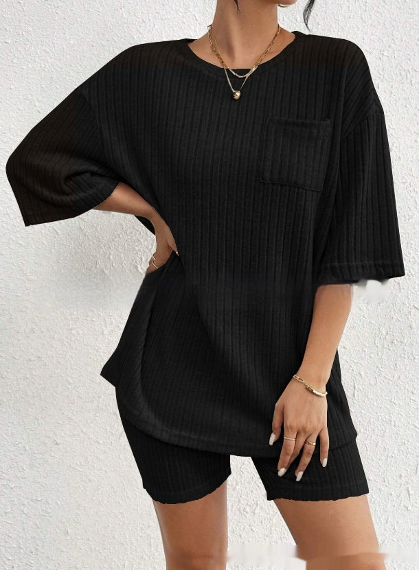 Women's Fashion Rib Knitted Home Clothes 2-piece Romper Set
