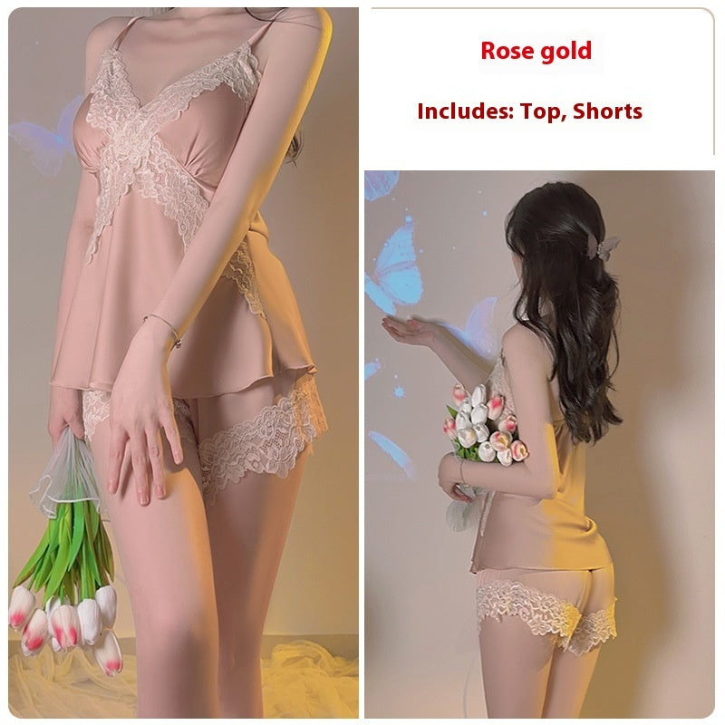 Simple Comfortable Sleepwear Gown Three-piece Lingerie