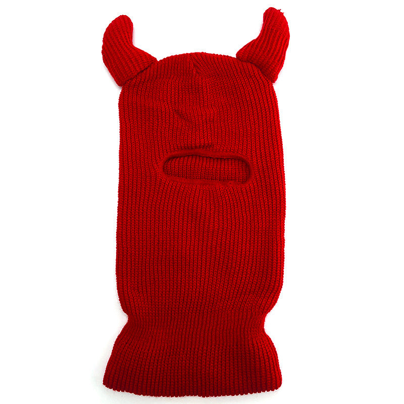 Halloween Wool Hat Mask Horn Single Hole