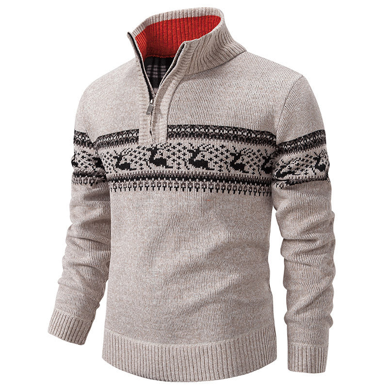 Plus Size Half-open Zipper Men's Autumn And Winter Loose Color Matching Knitwear hoodie