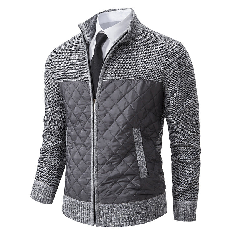 Men's Coat Color Matching Zipped Stand Collar