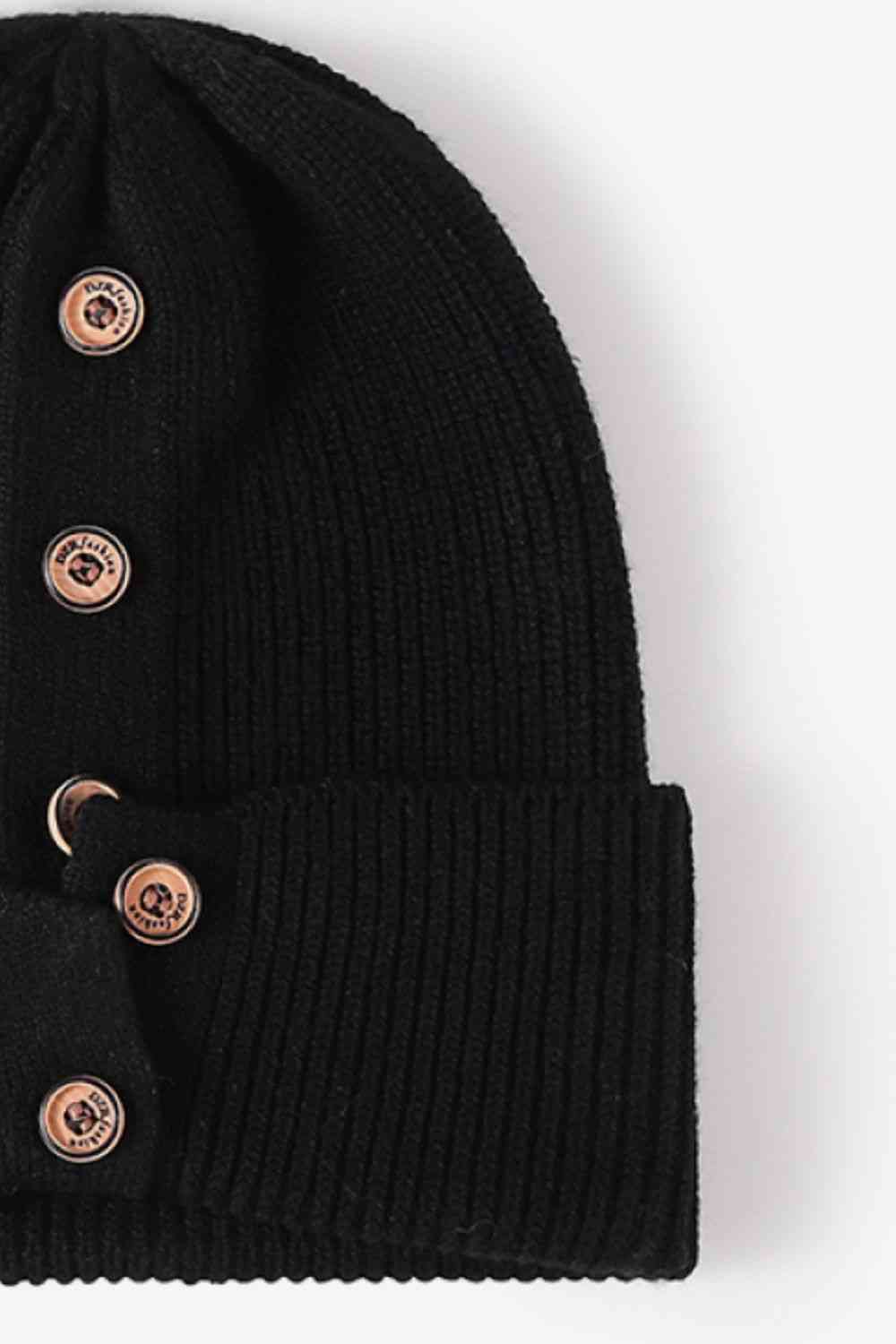 Button Detail Rib-Knit Cuff Beanie - Munsieur