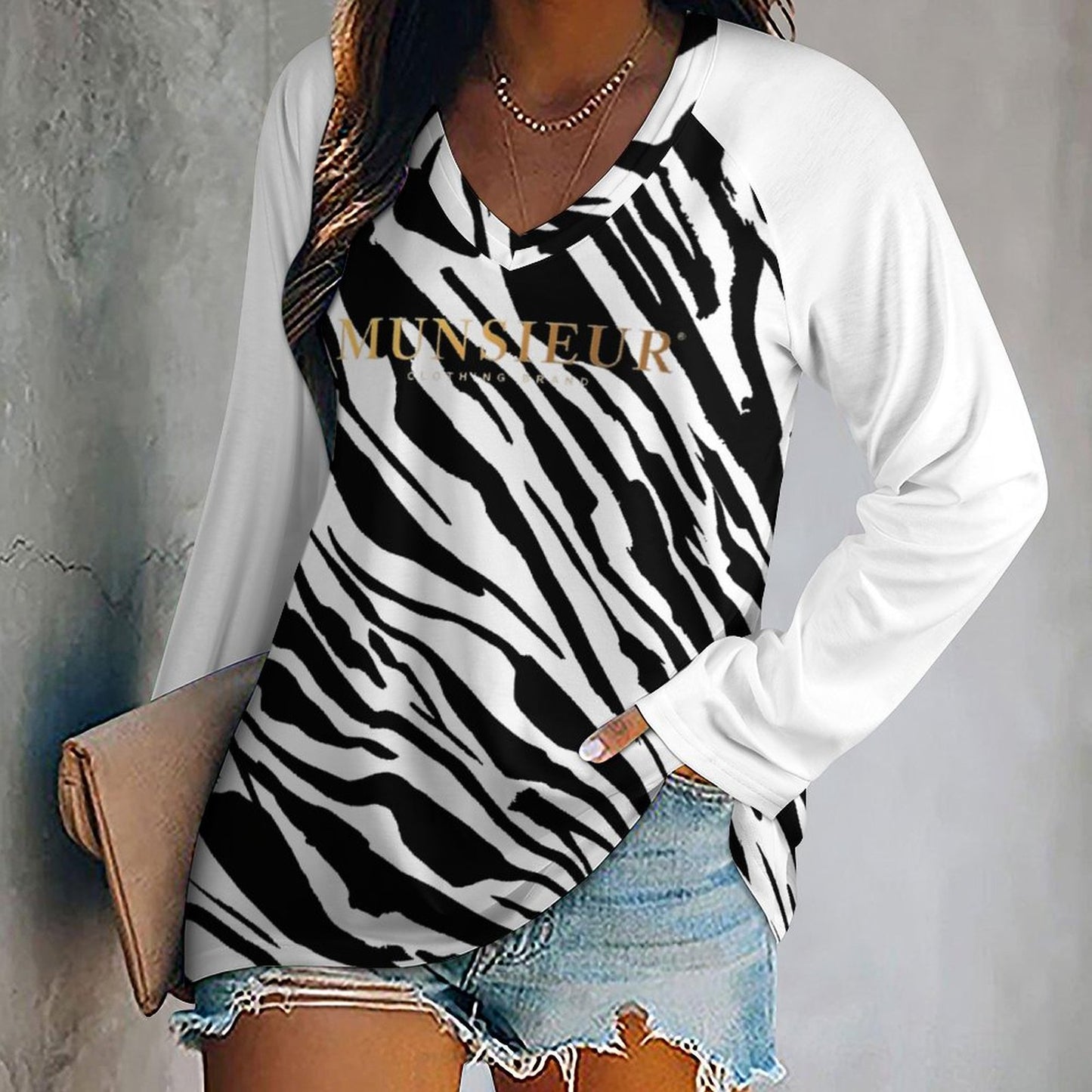Munsieur Be Bold, Be Chic in Munsieur Premium V-neck Loose Long Sleeve T-shirt Women’s T-Shirts! - Munsieur