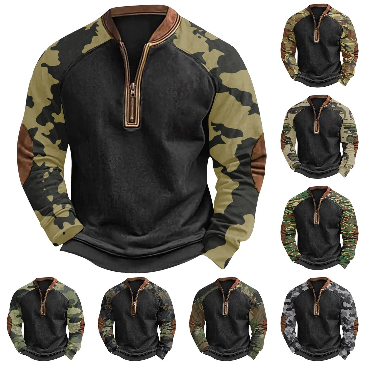 Printed Half Zipper Camouflage Men's Hoodie