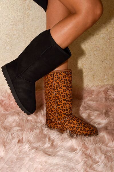 WILD DIVA Leopard Suede Round Toe Boots - Munsieur