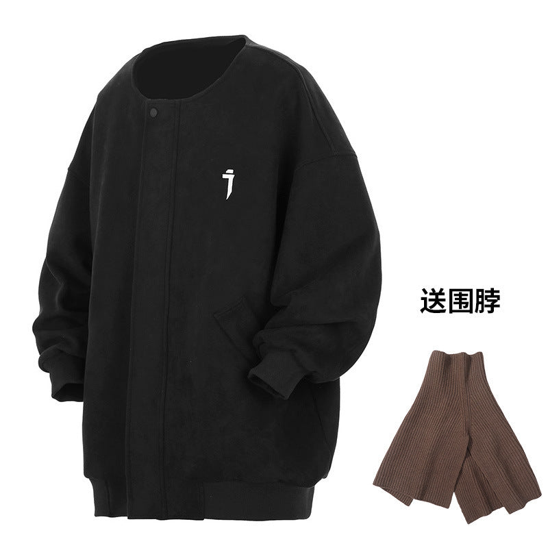 Suede Round Cardigan Coat Men's Casual