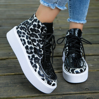 PU Leather Leopard Platform Sneakers - Munsieur