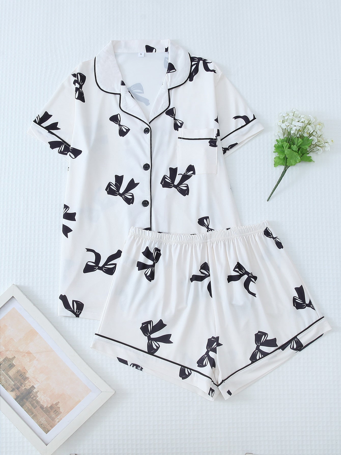 Women's European And American Wearable Bow Print Lingerie Pajamas