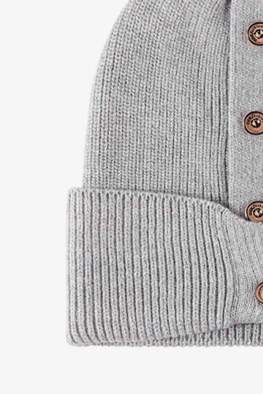 Button Detail Rib-Knit Cuff Beanie - Munsieur