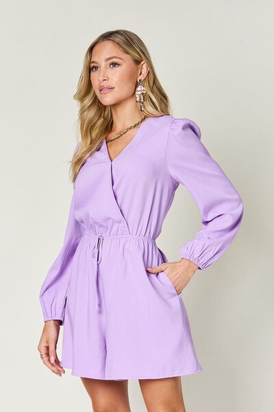 Double Take Full Size Drawstring Long Sleeve Romper - Munsieur