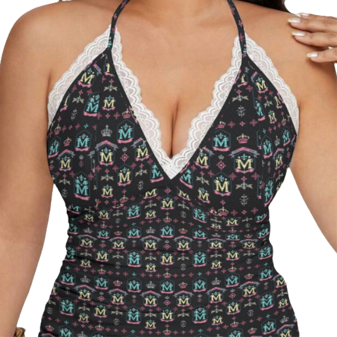 Munsieur All-Over Print Women's Lace-Trimmed Tie-Back Top T-shirt