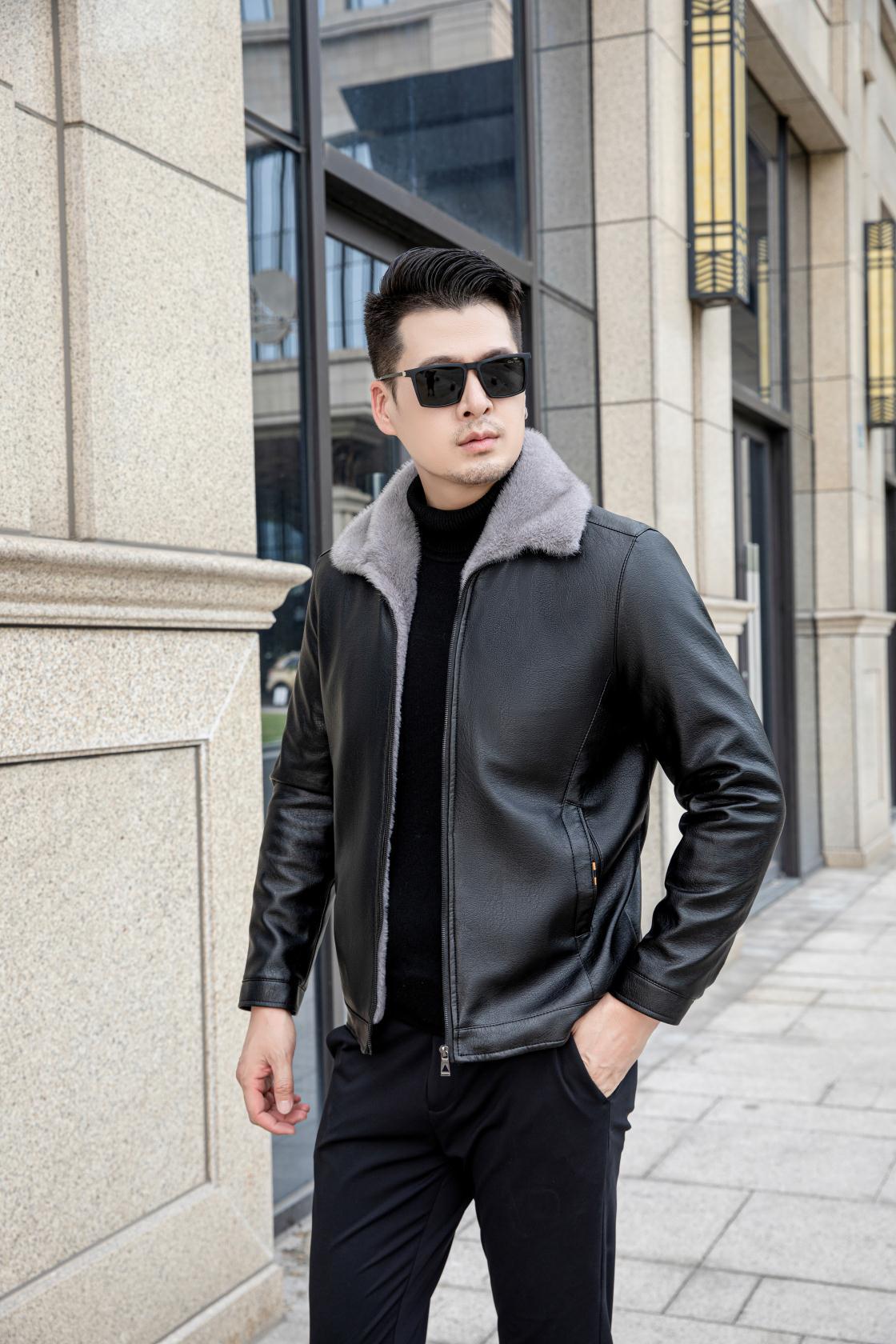 White Fleece-lined Thick Loose Casual Leather Coat For Men
