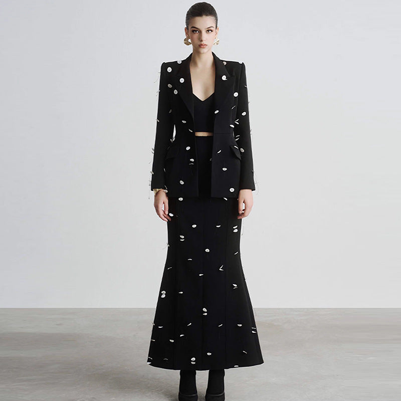 Women's Fashionable Sequins Jacket + Skirt Set