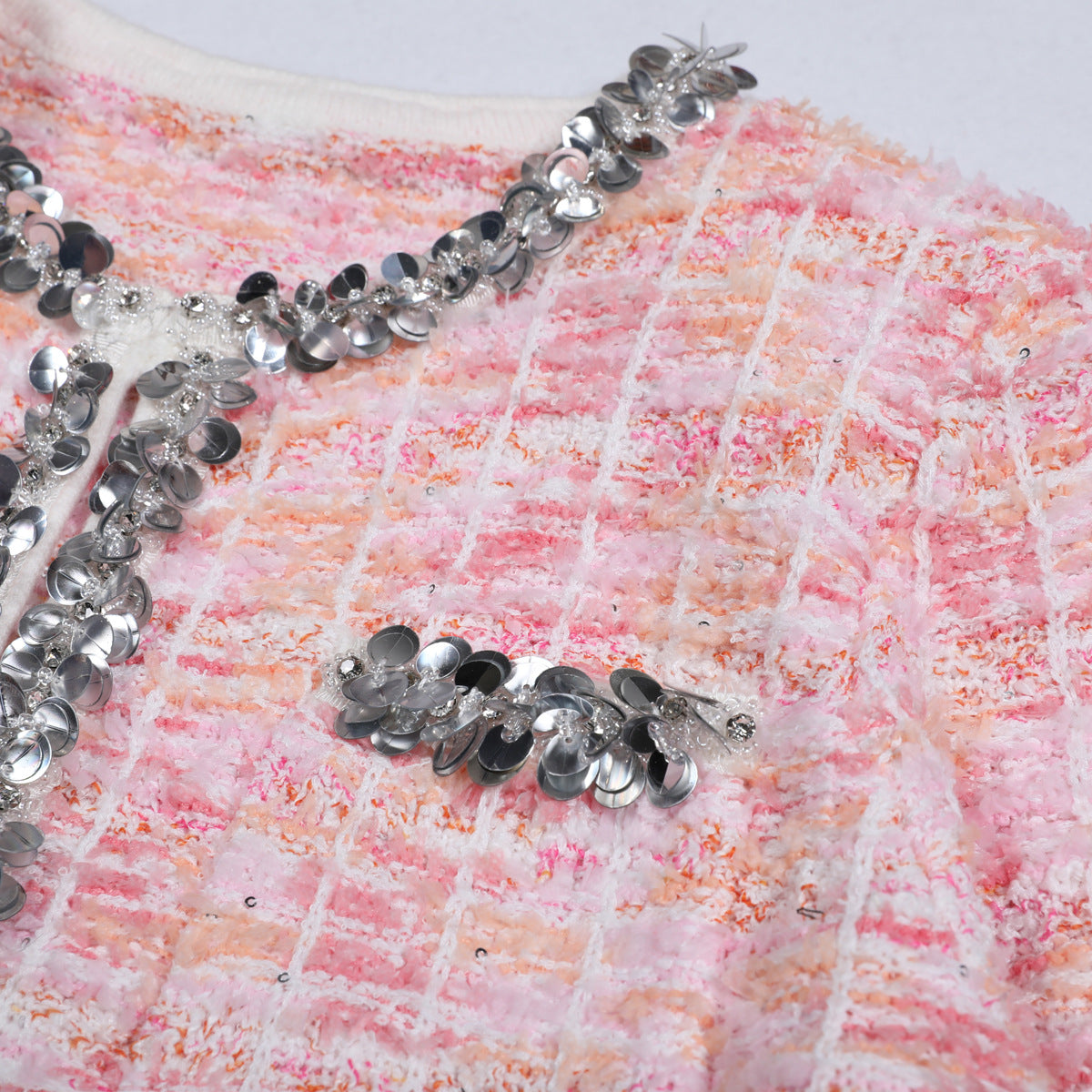 Women's Knitted Sequined Wool Cardigan Sweater + Hip Skirt