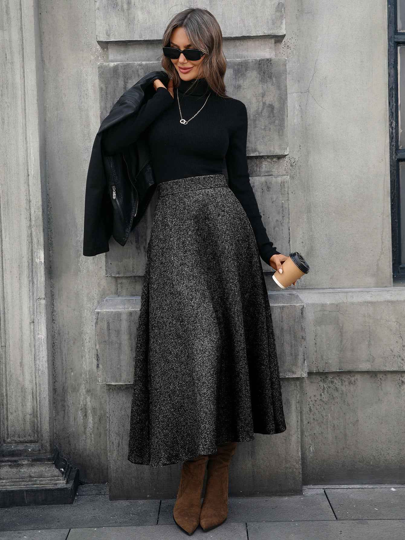 Woolen A line Drape Skirt