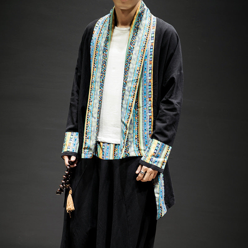 Men's Kimono Cardigan Cotton Linen Trench Coat Color Men's Clothing