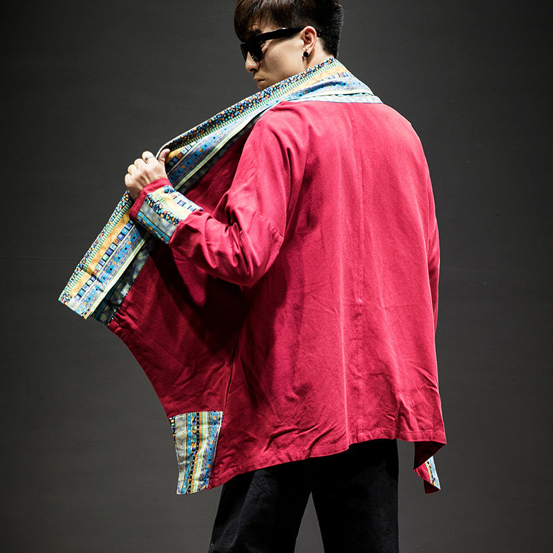 Men's Kimono Cardigan Cotton Linen Trench Coat Color Men's Clothing