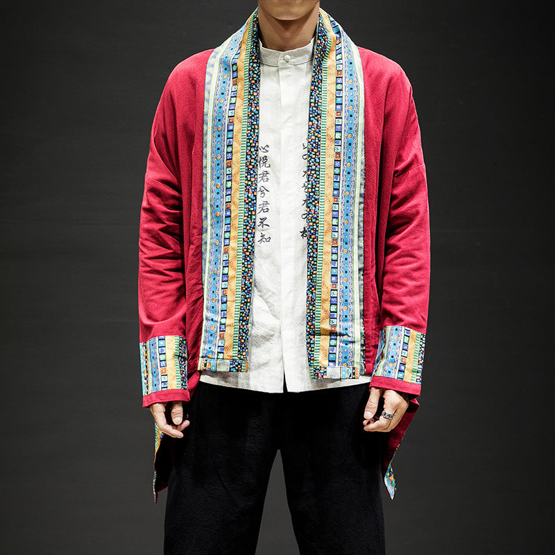 Men's Kimono Cardigan Cotton Linen Trench Coat Color Men's Clothing