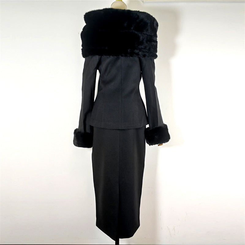Women's Elegant Style Faux Fur Business Dress For Women