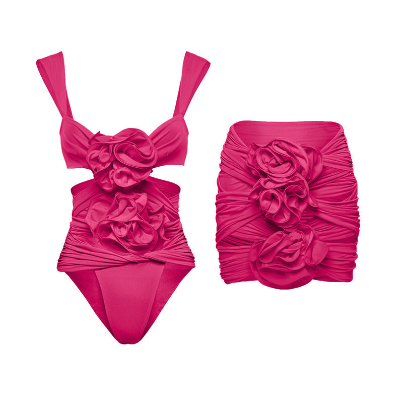 Women's 3pc. Bodysuit Formalwear Flower Beach Hot One-piece Swimsuit