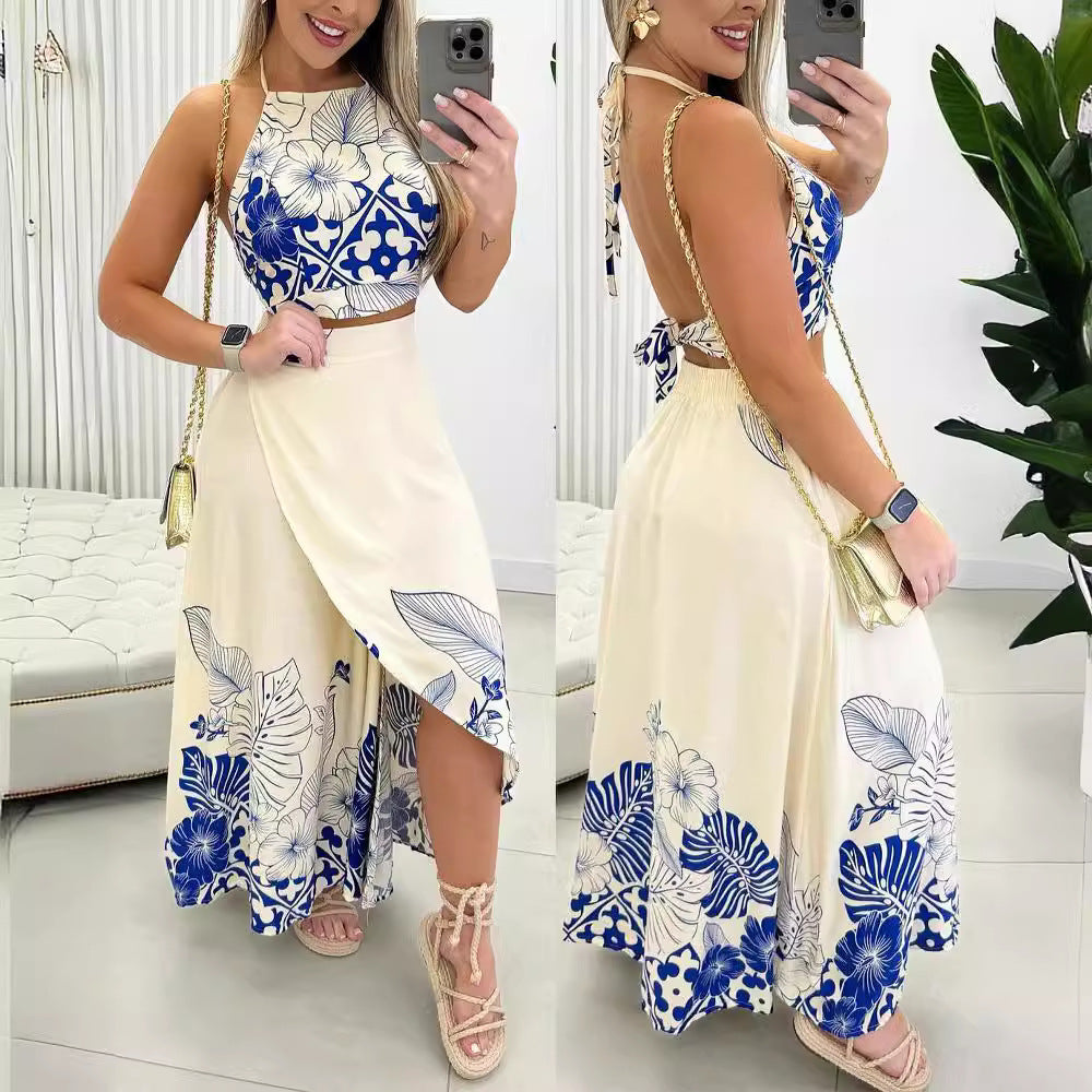 Women's 2pc Set Tropical Printing Casual Women's Blouse + Skirt Set