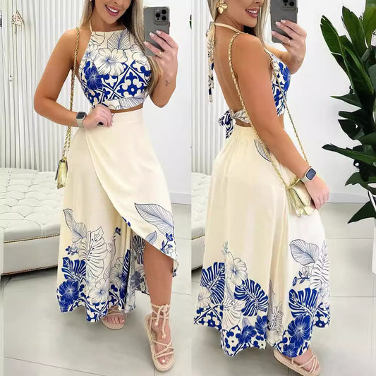 Women's 2pc Set Tropical Printing Casual Women's Blouse + Skirt Set
