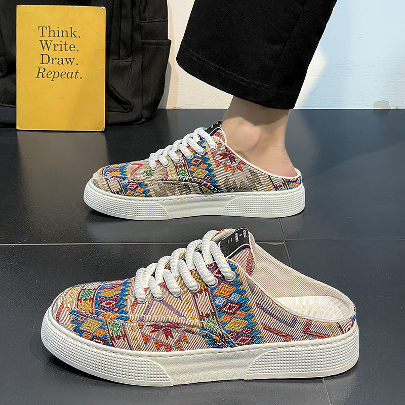 Women's Lazy Semi Slippers Trendy Versatile Casual Canvas Sneakers Slides
