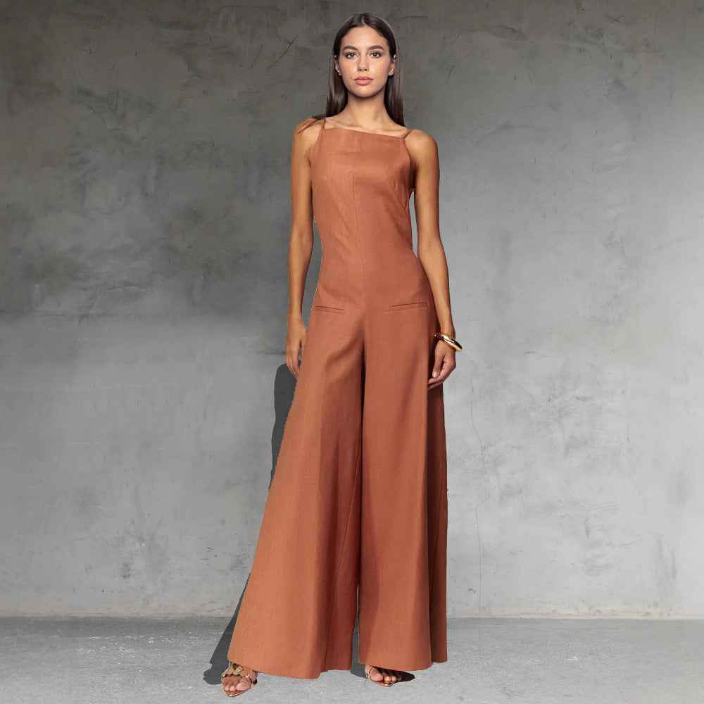 Spring Summer Suspender Sleeveless Jumpsuit Loose Vacation One Piece Wide Leg Trousers for Women