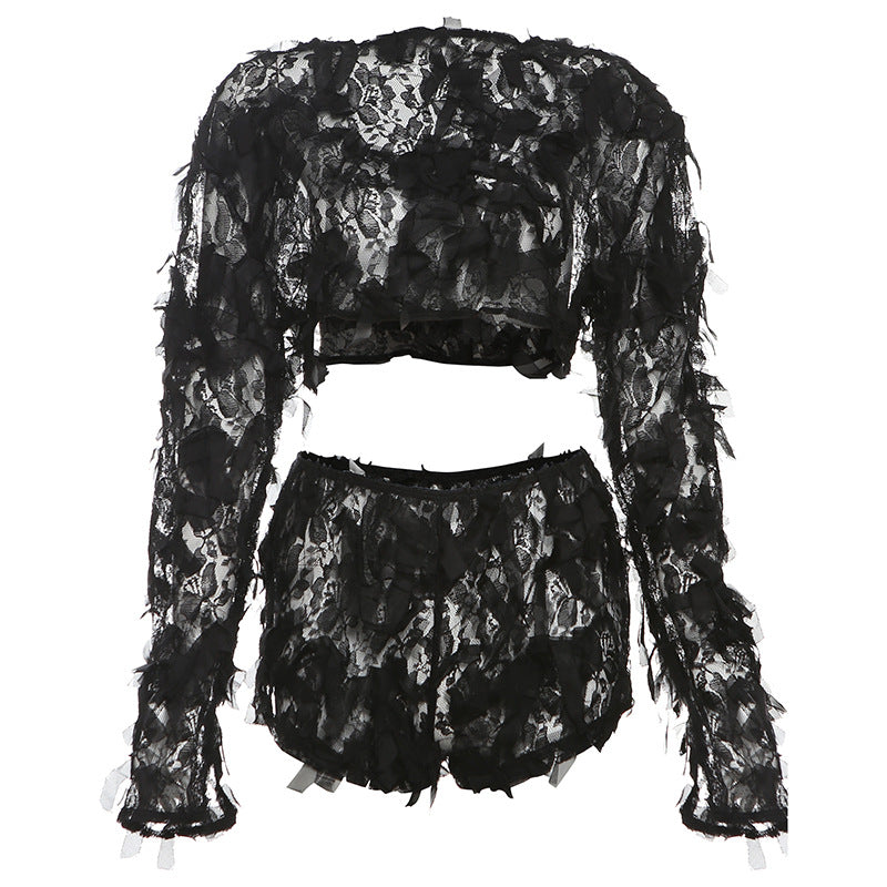 Personality Mesh Stitching 2pc. Set Blouse Y2k Style