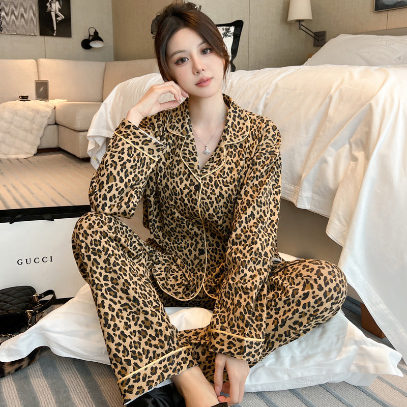 Casual Cheetah Print Silk Lingerie Pajamas