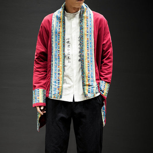 Men's Kimono Cardigan Cotton Linen Trench Coat Color Men's Clothing