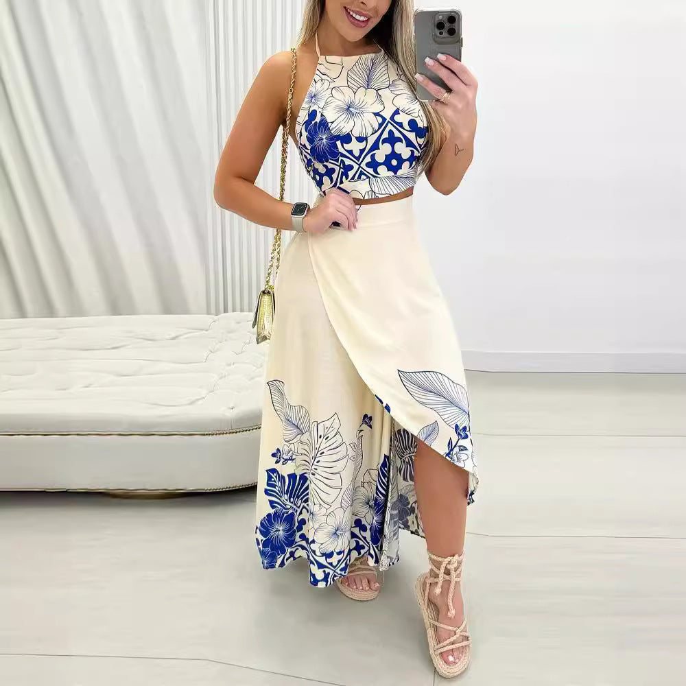 Women's 2pc Set Tropical Printing Casual Women's Blouse + Skirt Set