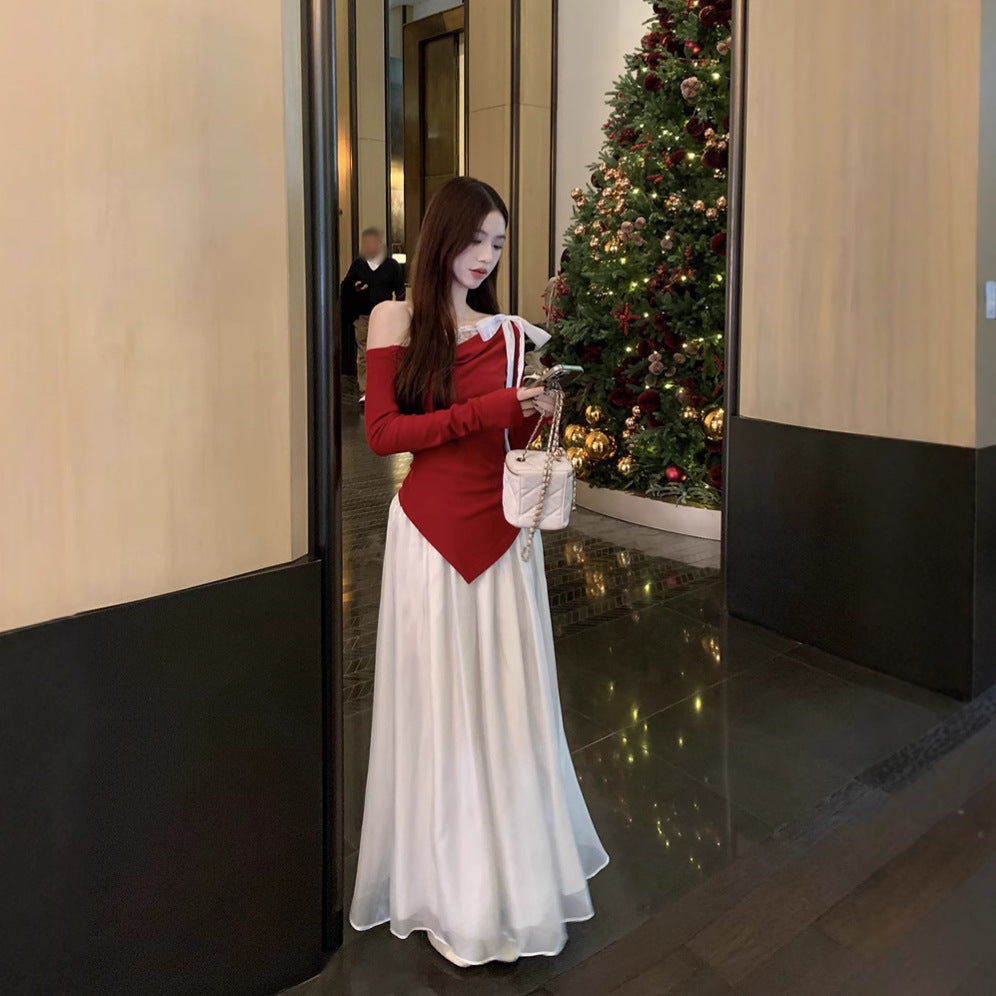 Women's Dress Elegant Autumn And Winter Temperament Lace Stitching Dress