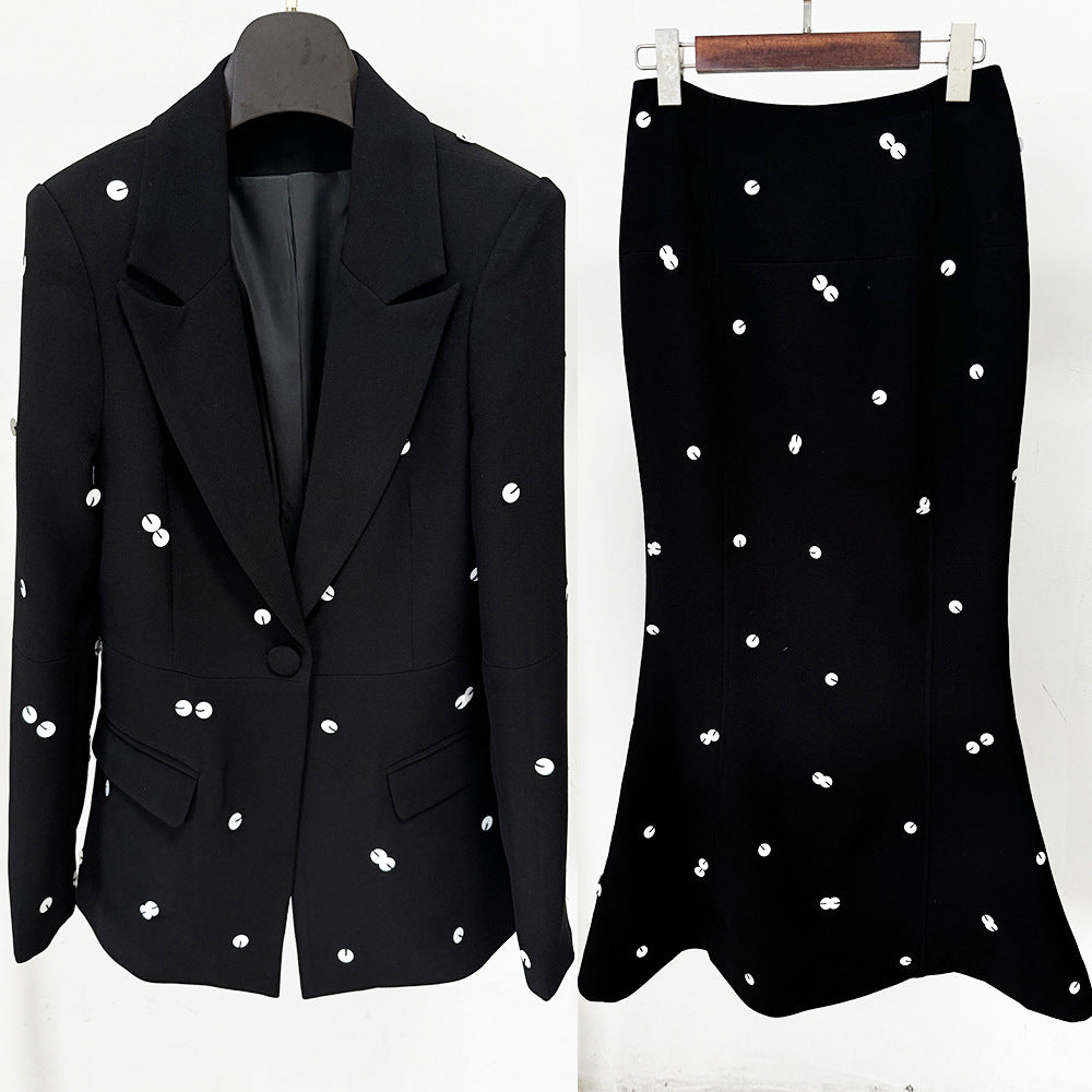 Women's Fashionable Sequins Jacket + Skirt Set