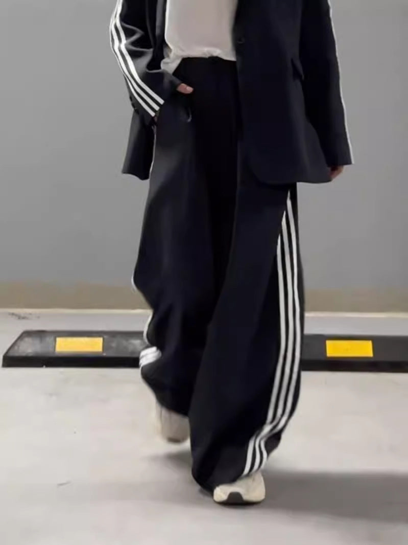 Women's 2pc Tracksuit Activewear Leggings + Jacket Loose Long-sleeved Ribbon Stitching