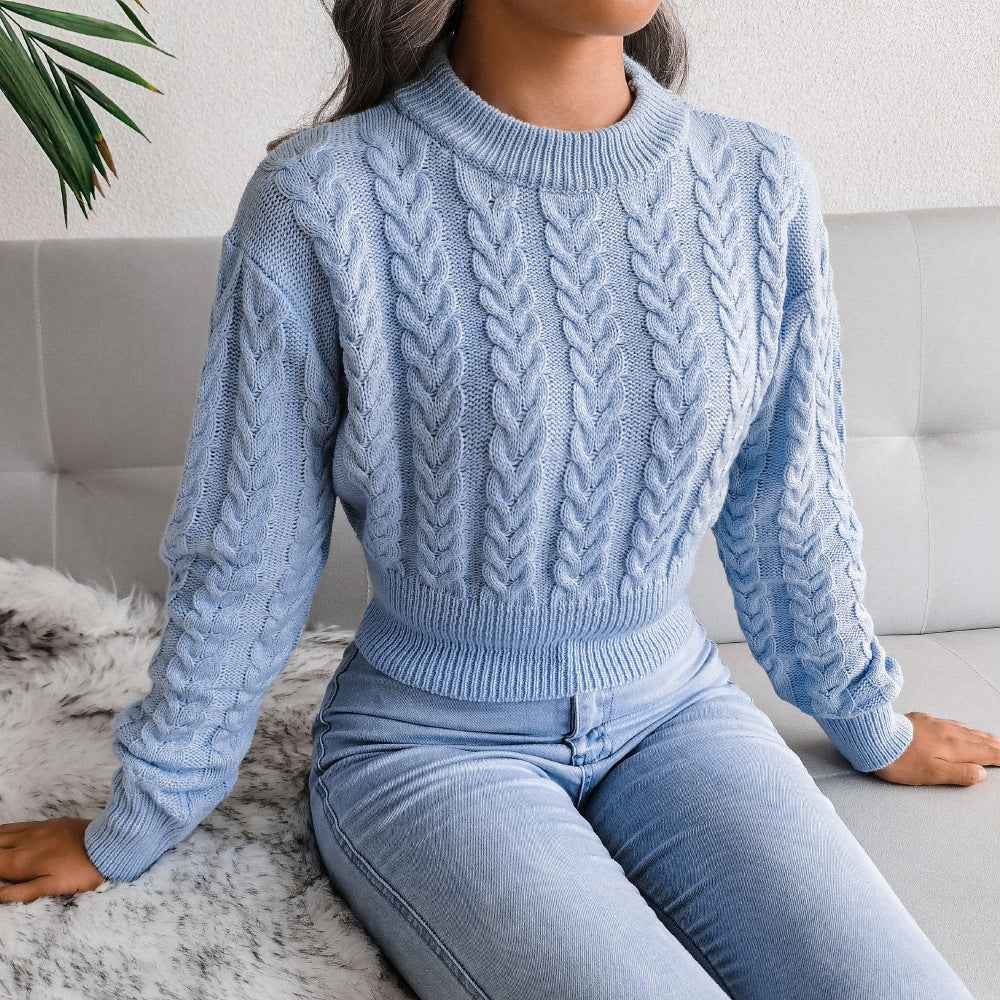 Waist Trimming Knitted Cropped Sweater