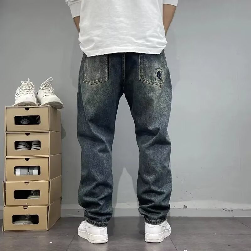 Men's American Style Loose Straight Ripped Spring And Autumn Patch Pants